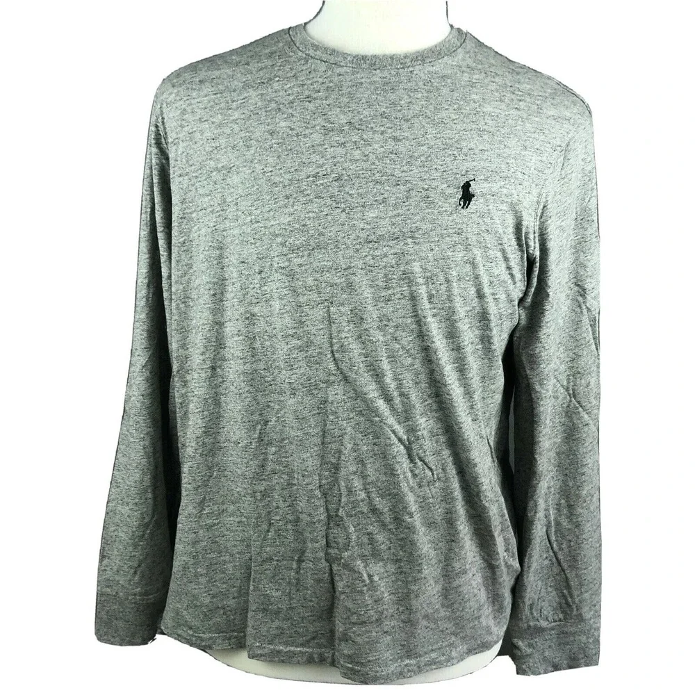 Polo Ralph Lauren Custom‎ Fit Long Sleeve T-Shirt Size Large Gray With Navy Pony